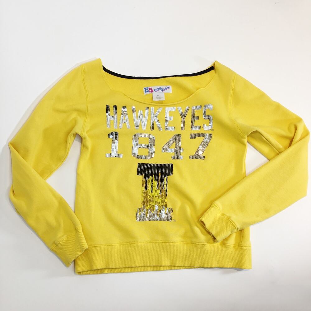 E5 College Classics Sz Medium University of Iowa Hawkeyes Sequin Top Sweatshirt‎